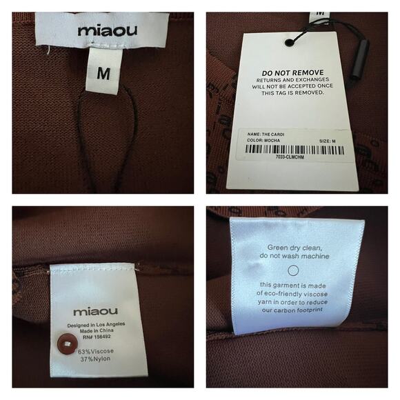 Miaou The Cardi Cropped Cardigan In Mocha Size M - Picture 6 of 10
